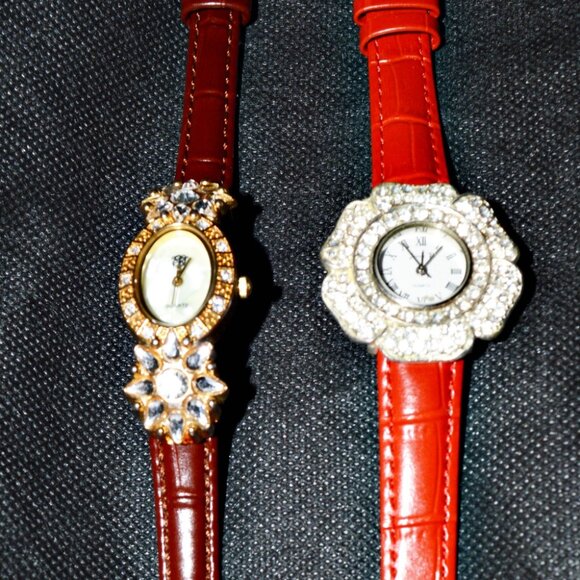 VINTAGE WATCHES  SET OF 2 RHINESTONES SERVICED  NEW BANDS / NEW BATTERIES - Picture 1 of 4